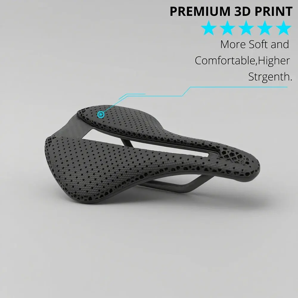 Ultralight 3D Printed Bicycle Saddle, Carbon EVA Hollow 245x145mm, MTB/Road Racing Cushion, Carbon Rail, Full Carbon Shell