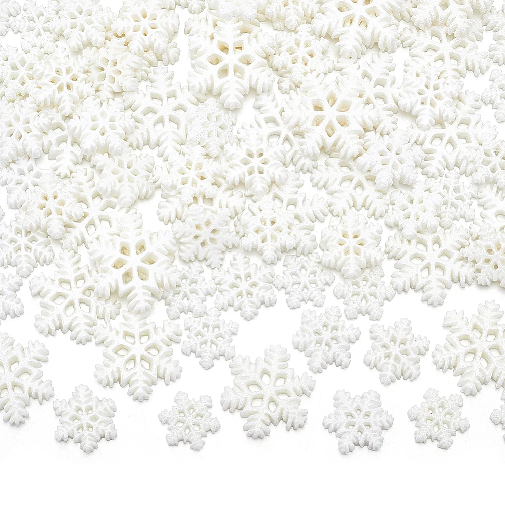 90Pcs 3 Styles Resin Cabochons with Glitter Powder Christmas Snowflake Snow 18.5~27.5x16~25x3~4mm 30pcs