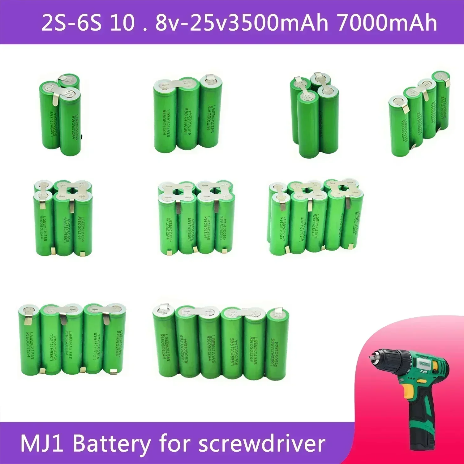 

18650 MJ1 3500mAh 7000mAh 20 amps 3S 4S 5S 6S 8S 7.4V 12.6V 14.8V 18V 25.2V 29.6V For Screwdriver batteries weld battery pack