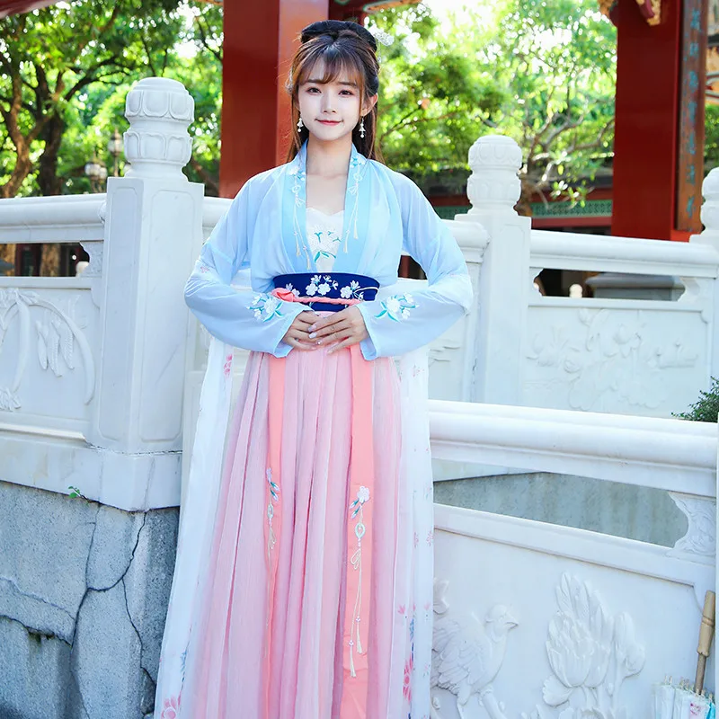 فستان نسائي تقليدي وردي من Hanfu لعام 2022 زي صيني قديم جميل للرقص Hanfu أصلي رداء للأميرة تانغ سلالة