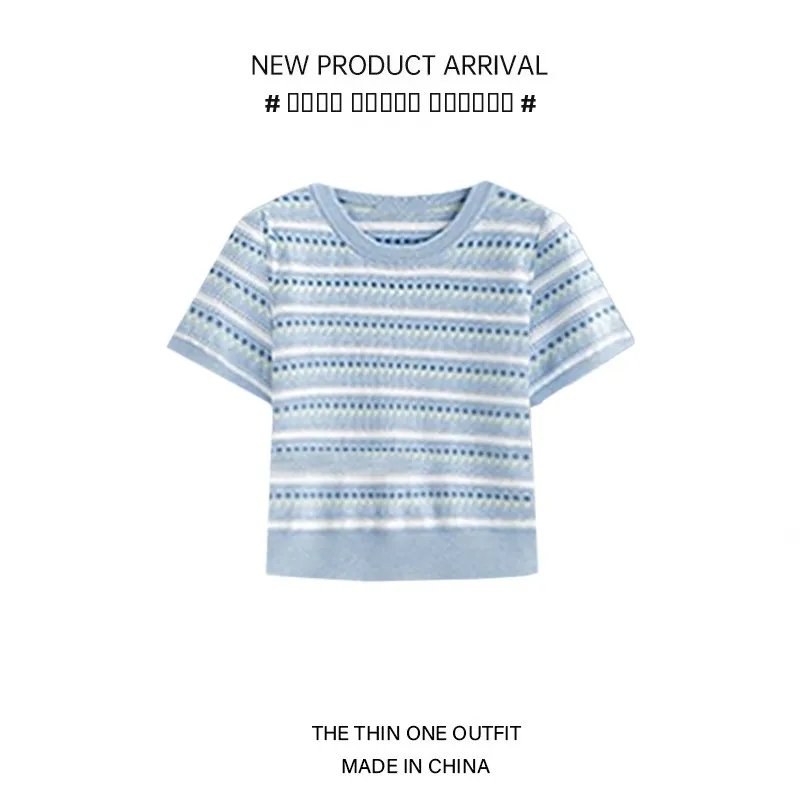 

Sweet Sli Color Blo Striped Knit Top ort Loose Fit Women's T-irt Gentle Sle ort Sve Polyester Fiber