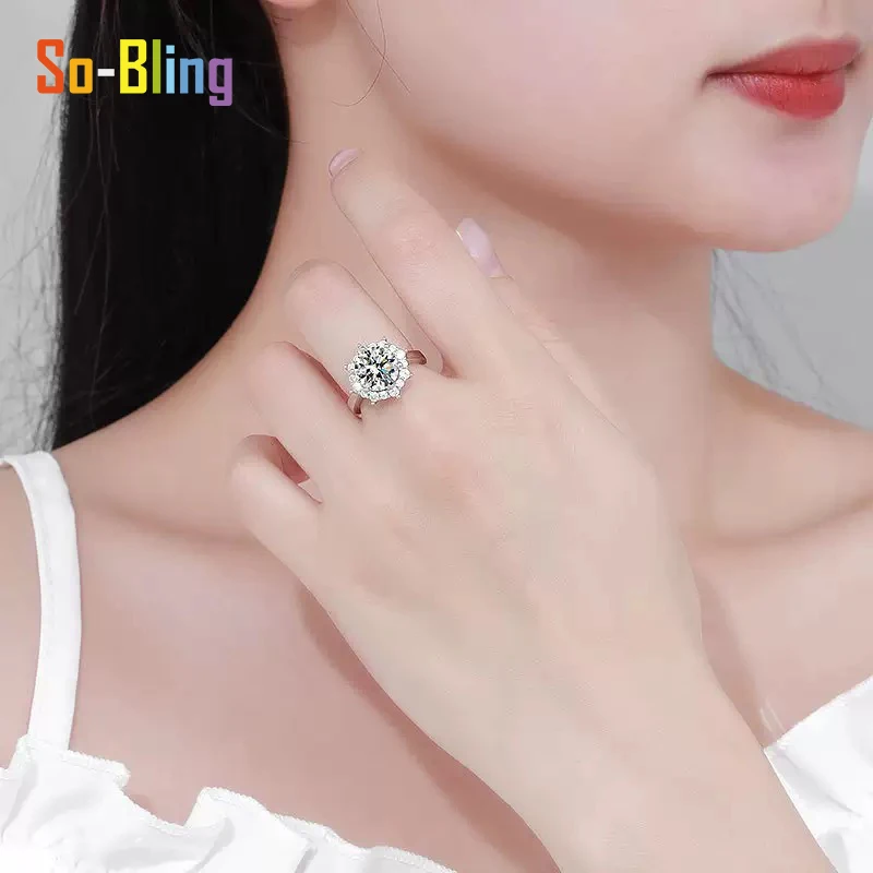 So-Bling 3.5ct 9.8 مللي متر D VVS1 مويسانيتي الدائري مع شهادة Gra 925 فضة المشاركة خاتم الزواج للنساء مجوهرات #5