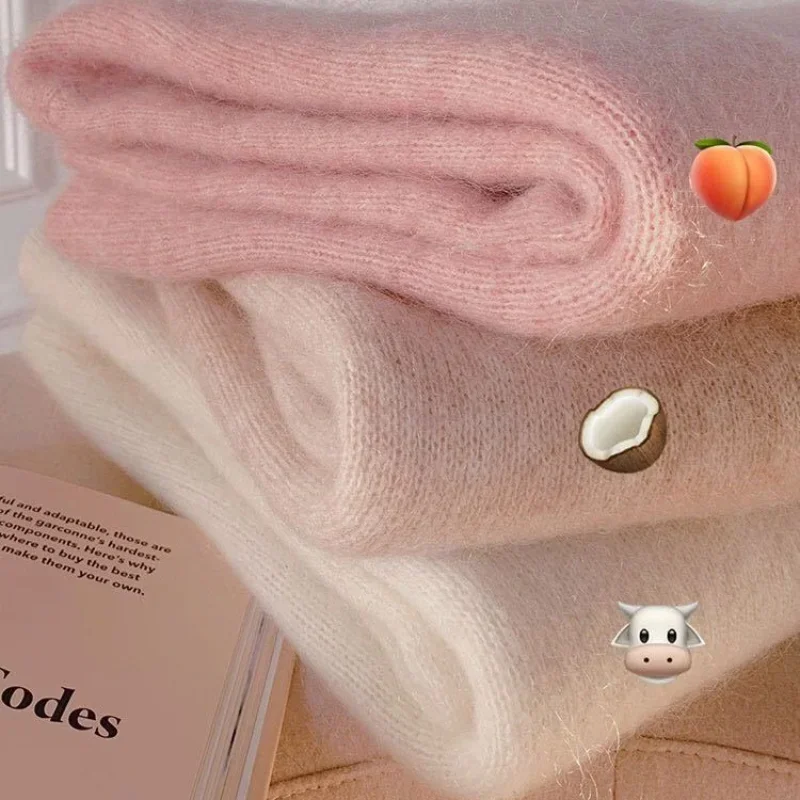 White Mohair Thicken Turtleneck Sweater Autumn Winter Sweet Fashion Long Sleeve Casual Solid Color Pullovers Pull Femme Jumper