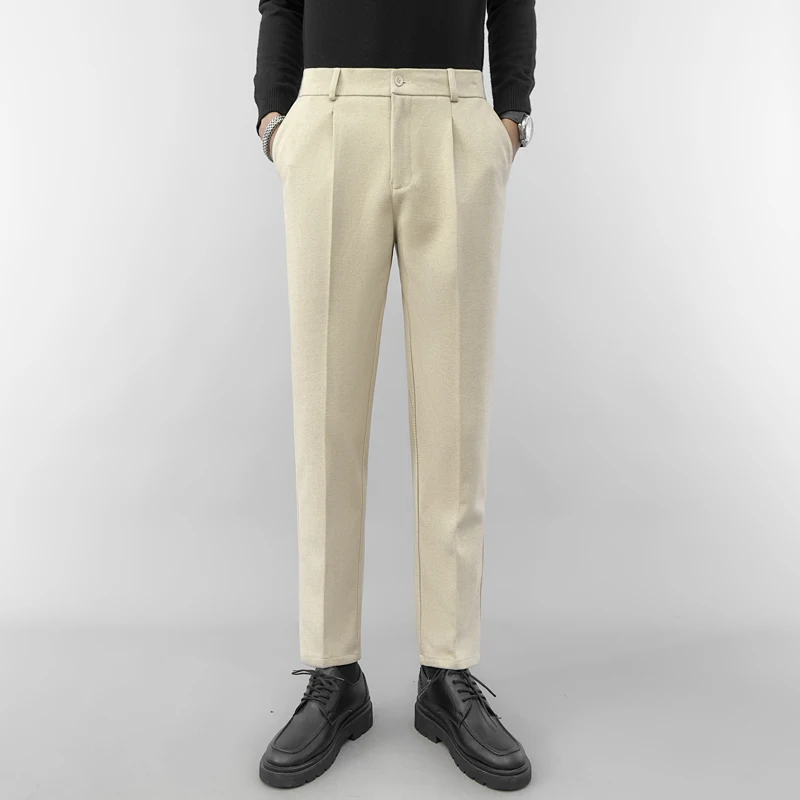

Мужские брюки прямого кроя однотонные для весны и осени, классические деловые повседневные брюки-чинос, облегающие брюки для костюма, длинные брюки, уличная одежда для мужчин