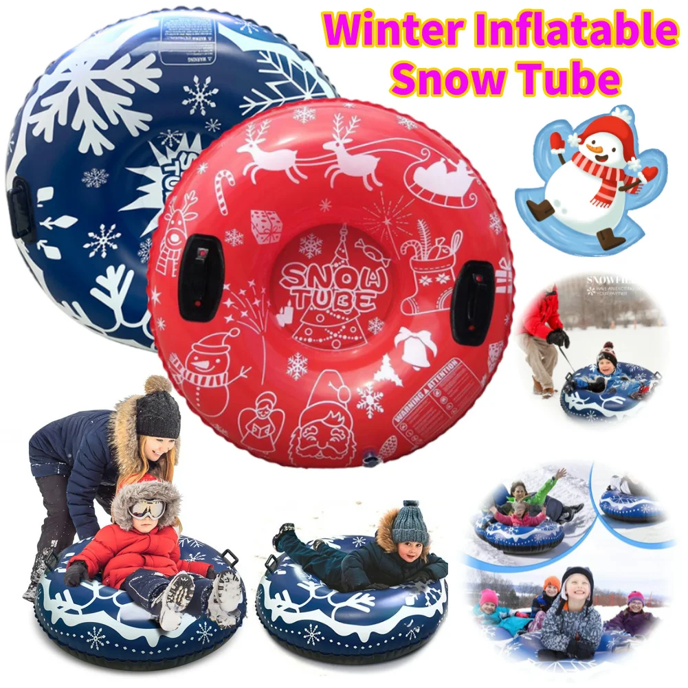 Inflatable Ski Lap Sledding Tube Thickened Winter Inflatable Snow Tube with Handles Skiing Circle Rings For Kids Adult Snow Sled