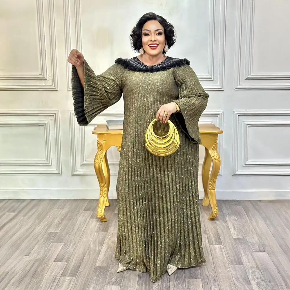 فساتين أفريقية أنيقة كلاسيكية مطوية طيات بوبو الأفريقية فساتين الرودوكروسيت الأفريقية للمرأة الفاخرة