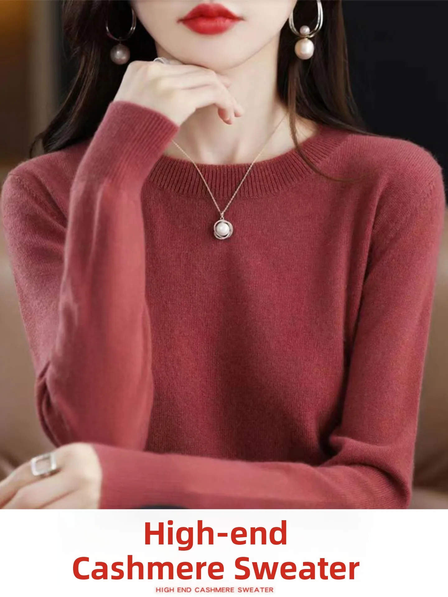 เสื้อสเวตเตอร์ผ้าขนสัตว์แท้ 100% ทรงหลวม แขนยาว สำหรับผู้หญิง ให้ความอบอุ่น เหมาะสำหรับเป็นเสื้อชั้นใน