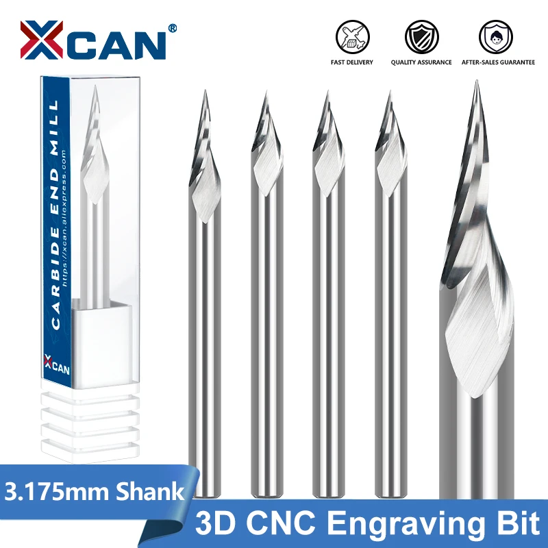 XCAN PCB Engraving Bit 3.175mm Shank V Shape Carving Bits 10-30 Degrees Carbide CNC Router Bit Tipped 0.1mm 3D Milling Cutter