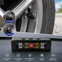 TPMS Tire Pressure Monitoring System Car Safety Alarm System Wireless Solar&USB Powered 4 Sensors with Color Digital Display 6