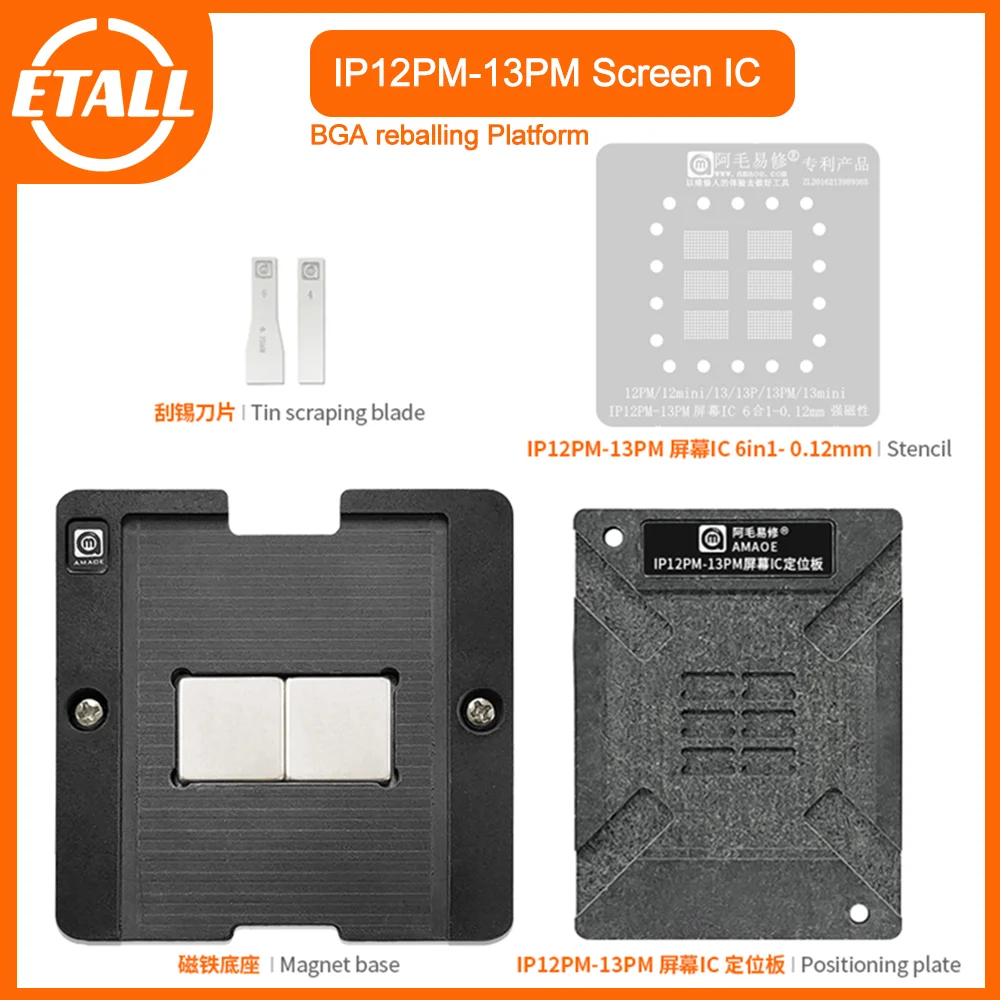 Amaoe BGA Stencil For IPhone 14 13 12 11 XS X pro max Screen Touch IC 6 in1 Magnetic Reballing Kit Platform Heat Template 0.12MM