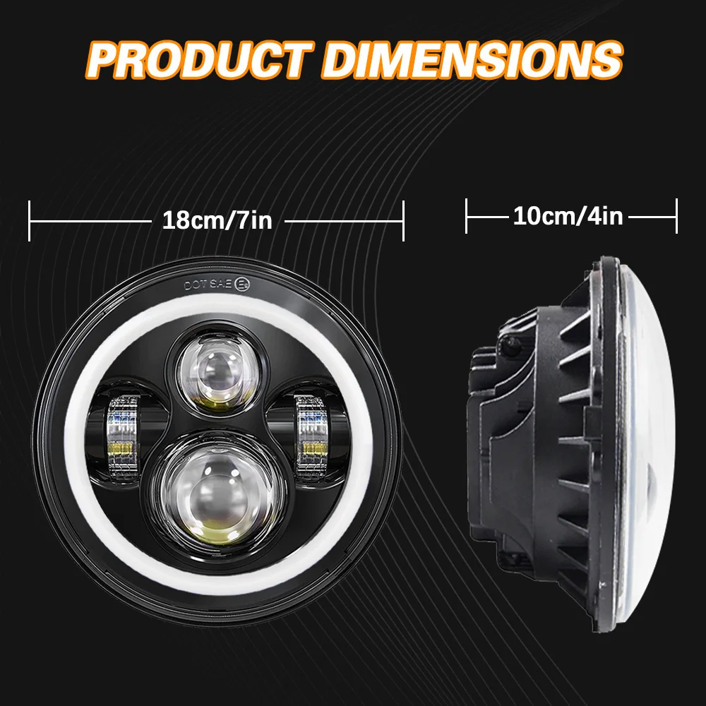7 Inch Moto Car Led H4 Round Headlight With Amber Turn Signal Auto Motorcycle Led For Jeep Wrangler Jk TJ Headlamps