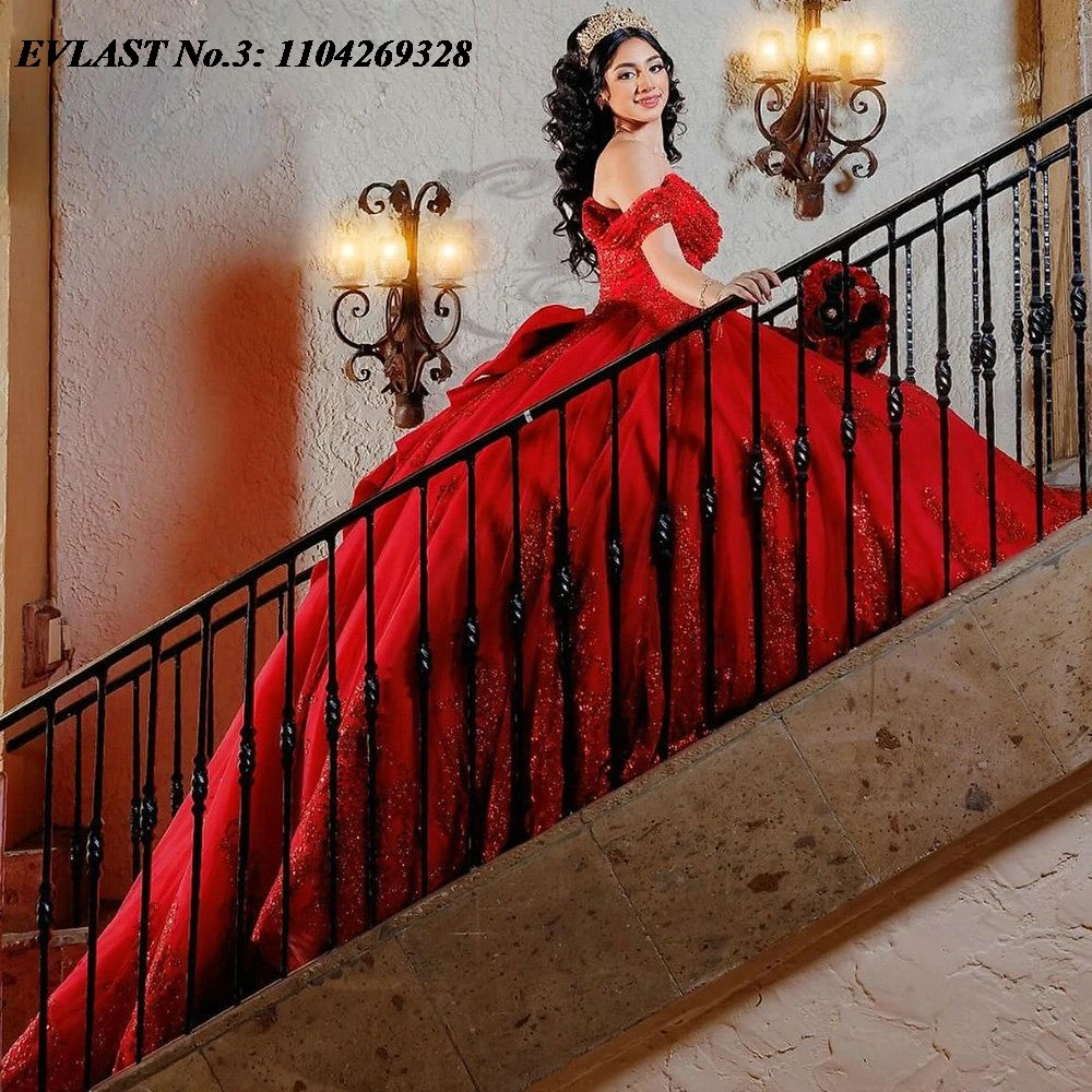 EVLAST Изысканное красное платье Quinceanera по индивидуальному заказу, кружевное платье с блестками и аппликацией, корсет с бисером Sweet 16, Vestidos 15 De XV Años E3Q906
