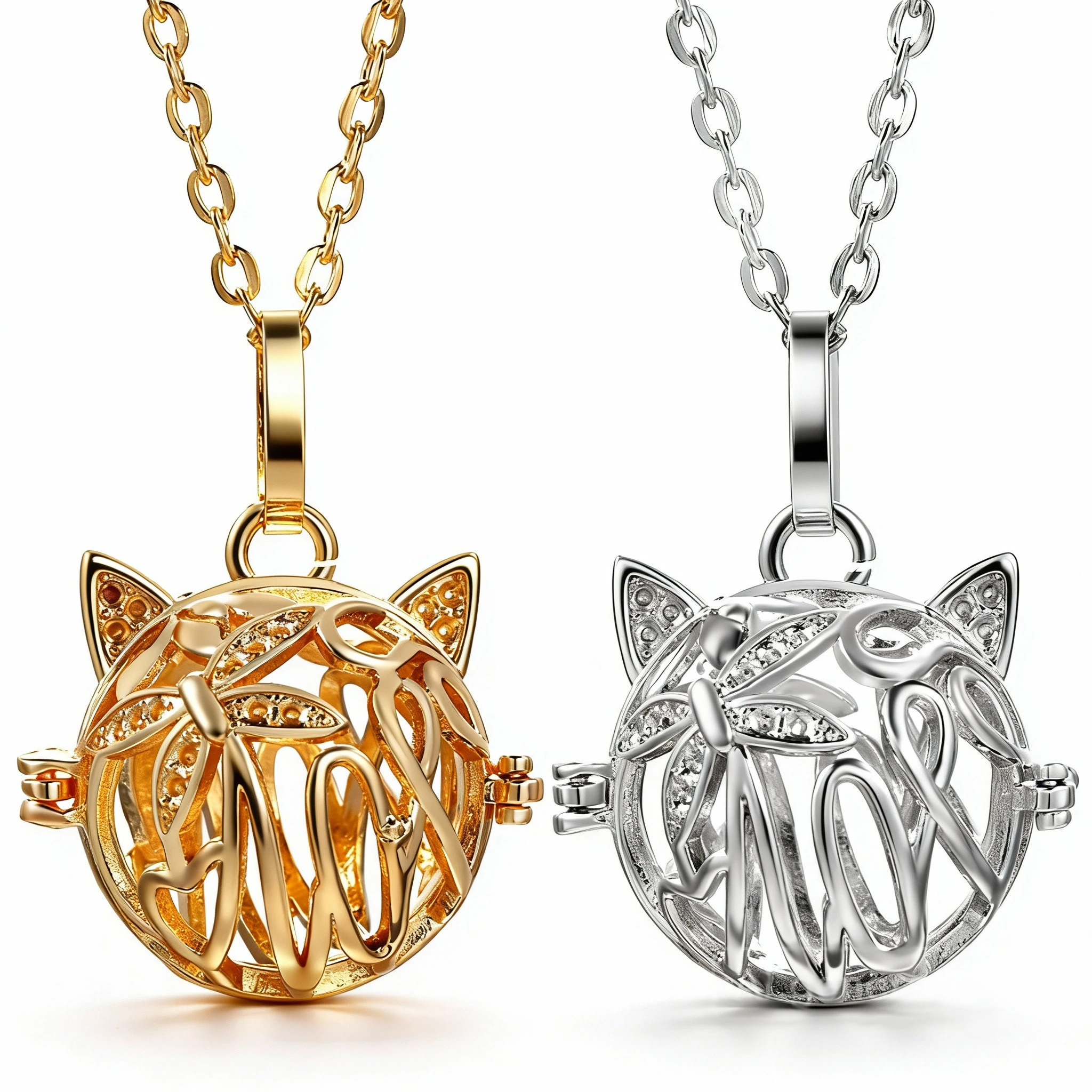 Mexican Bola Harmony Ball Necklace Pregnancy MOM Letter Cat Butterfly Aromatherapy Diffuser Pendant Essential Oil Locket Jewelry