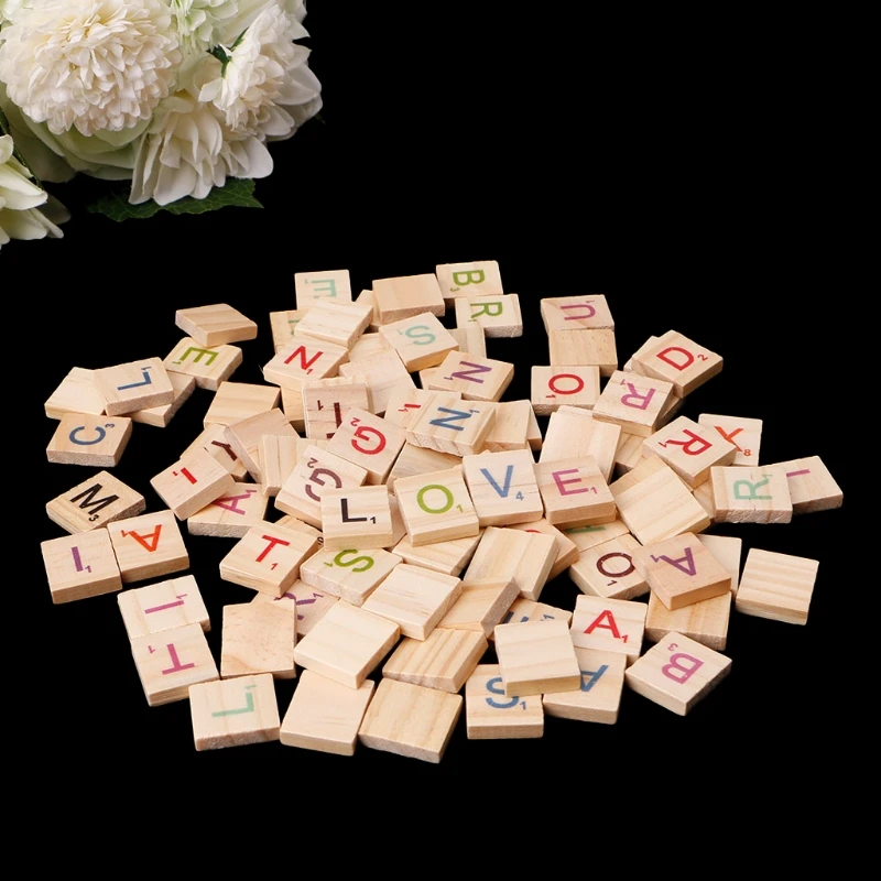 100X Wooden Tiles Colorful Letters Numbers For Crafts Toy