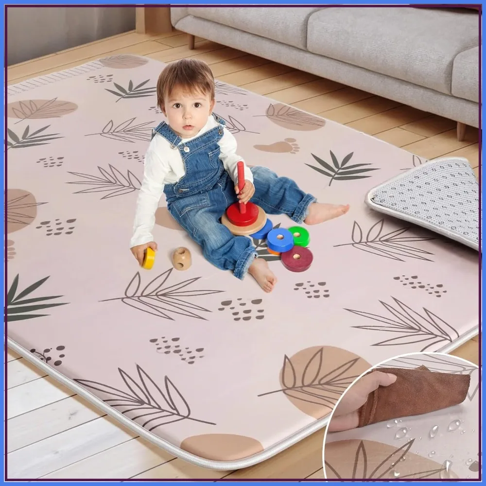 

74x50 Foam Play Mat, 1 Inch Thick Waterproof Baby Mat for Crawling, Large Cushioned Floor Mat for Indoor Outdoor, Boho Design