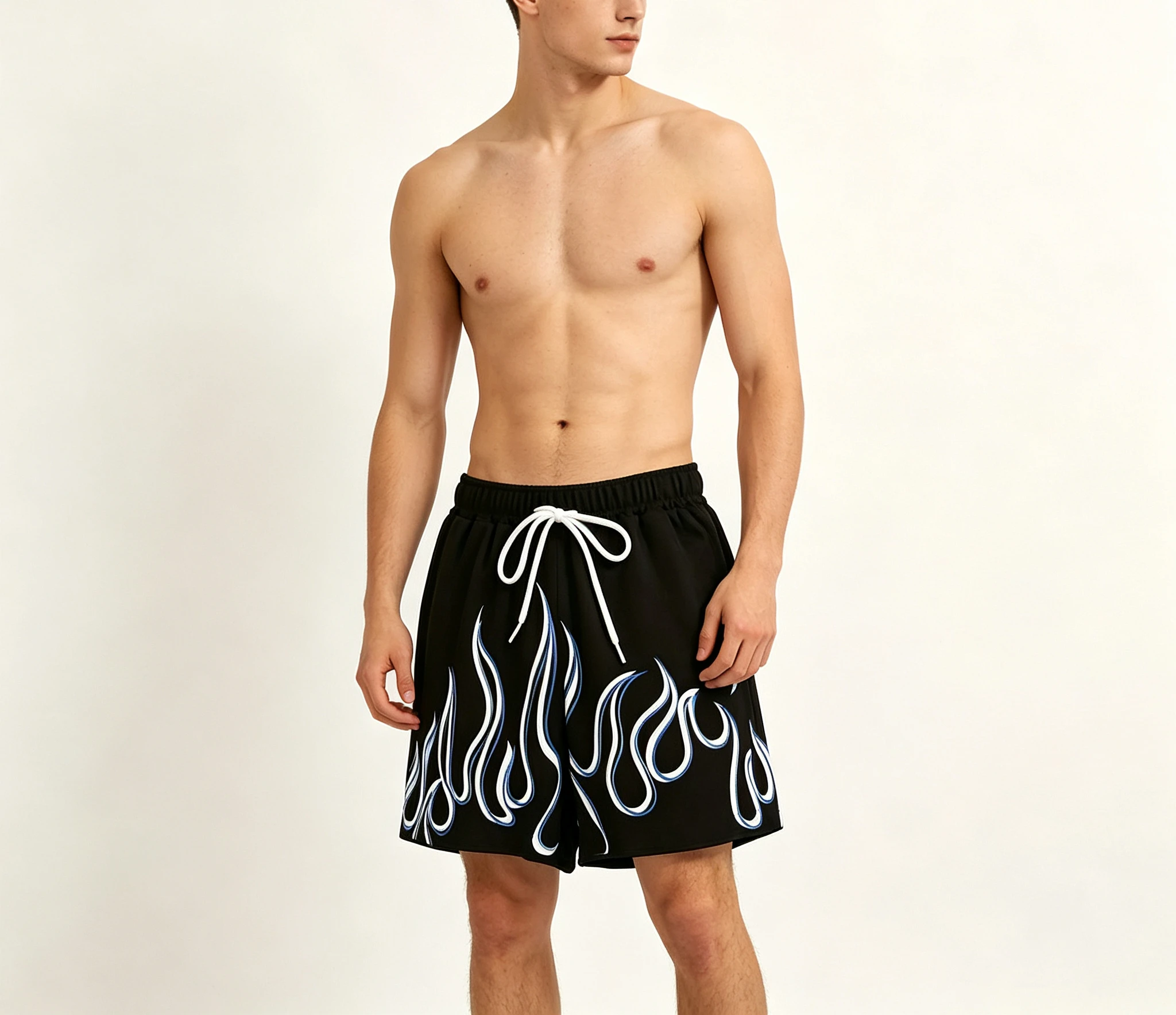 Fashion Street Style Flame Graffiti Shorts Unisex Black Loose Straight Sports Casual Training Shorts Summer Streetwear Moto