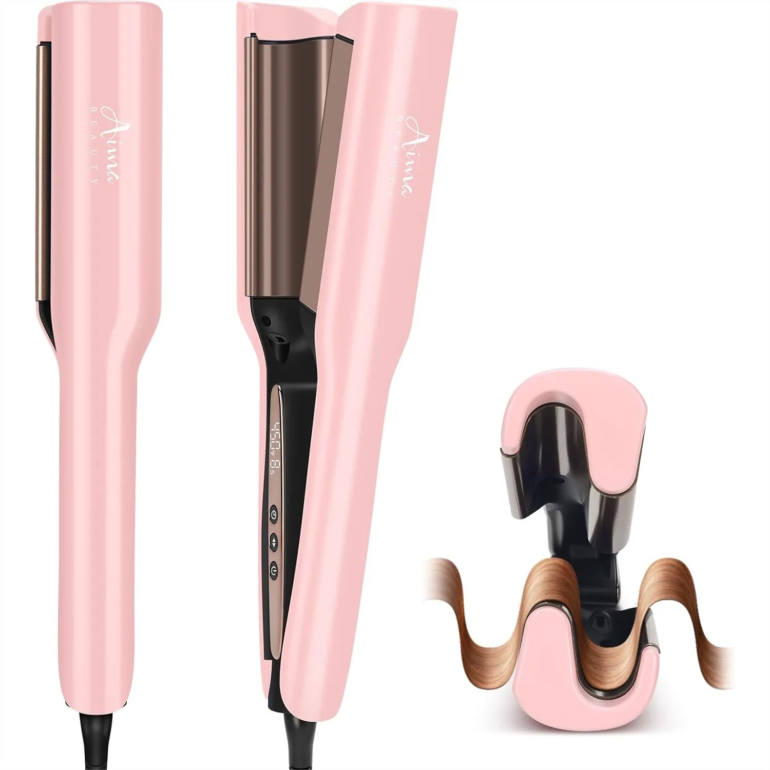 

1 Inch Deep Wave Curling Iron Hair Crimper Waver Beach Waves Curling Wand, Memory Timer, Adjustable Temp 330-450°F, Anti-Frizz
