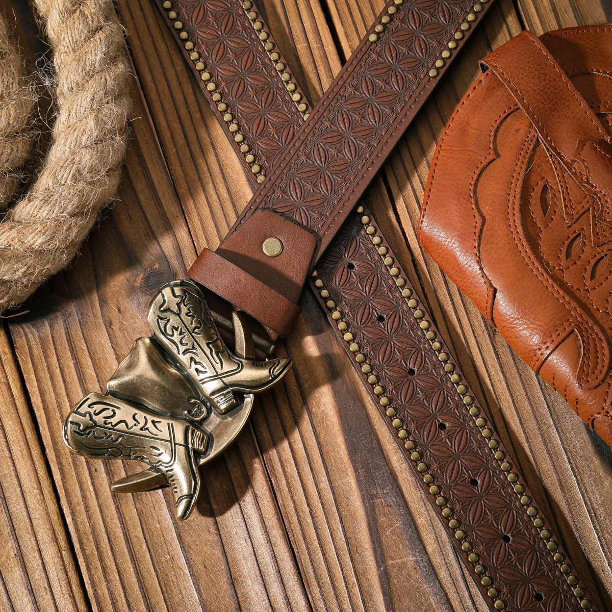 Ein lässiger und retroer Gürtel, ein Taillenaccessoire für Kleidung im Western-Stil, Metallschnalle, PU-Gürtel, geeignet für Männer und Frauen. – Detail 6