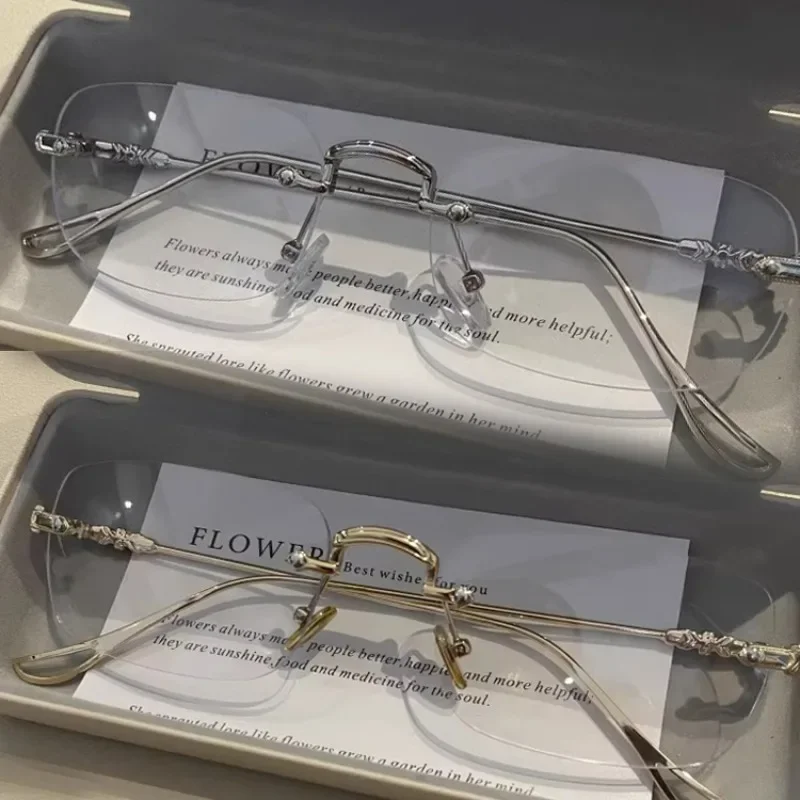 Square Rimless Anti-Blue Light Glasses Women Men Summer Silver Frame Optical Spectacle Eyeglasses Computer Reading Eyewear