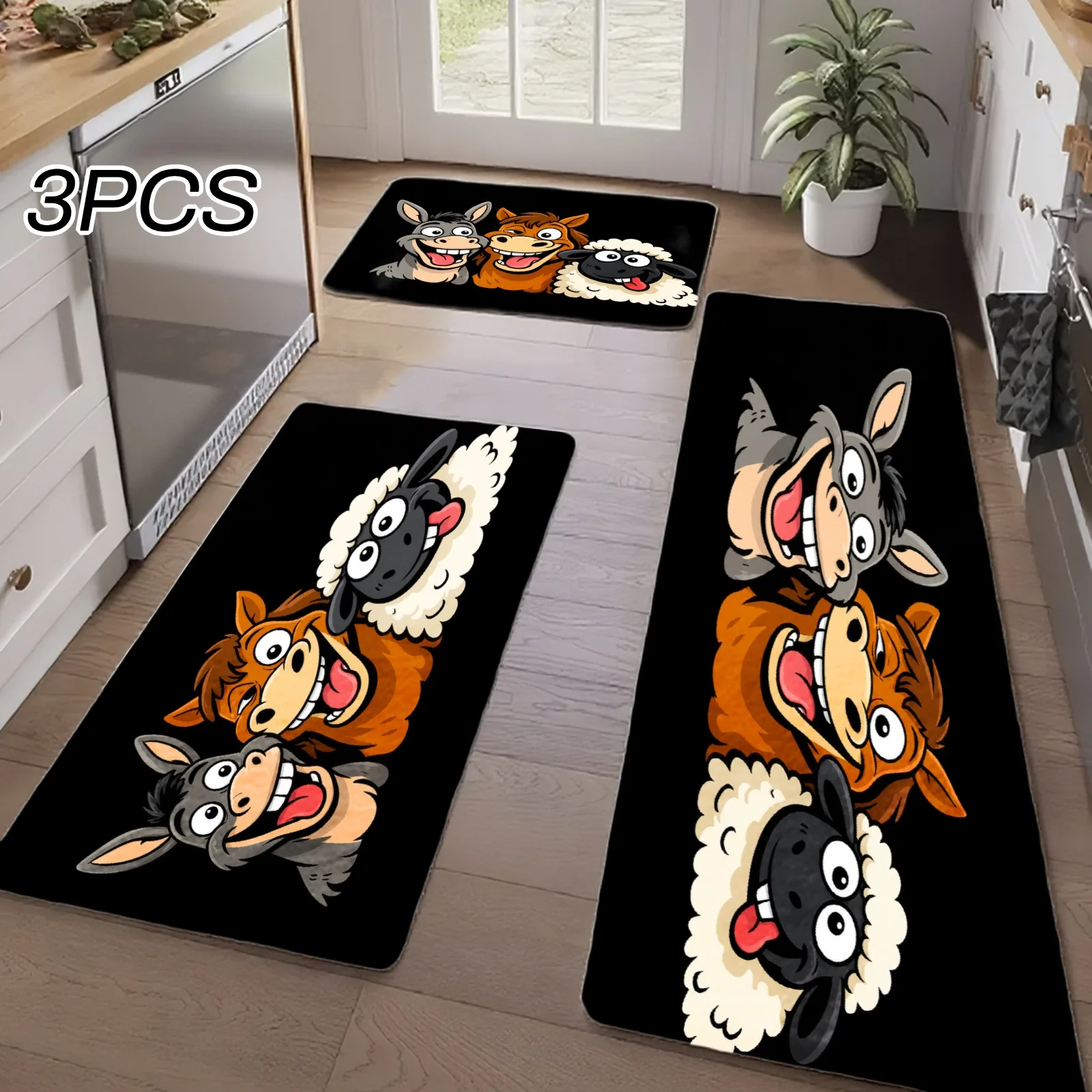 3 Piece Cartoon Animal Kitchen and Bathroom Mats