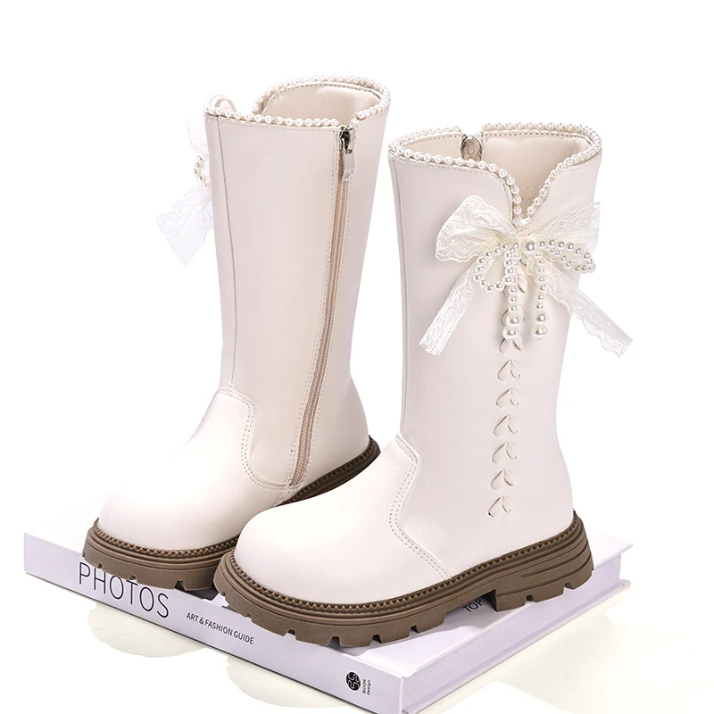 

Сапоги для девочек, осенне-зимние новые детские высокие сапоги принцессы, элегантные детские модные повседневные подиумные ботинки на платформе с милым бантом