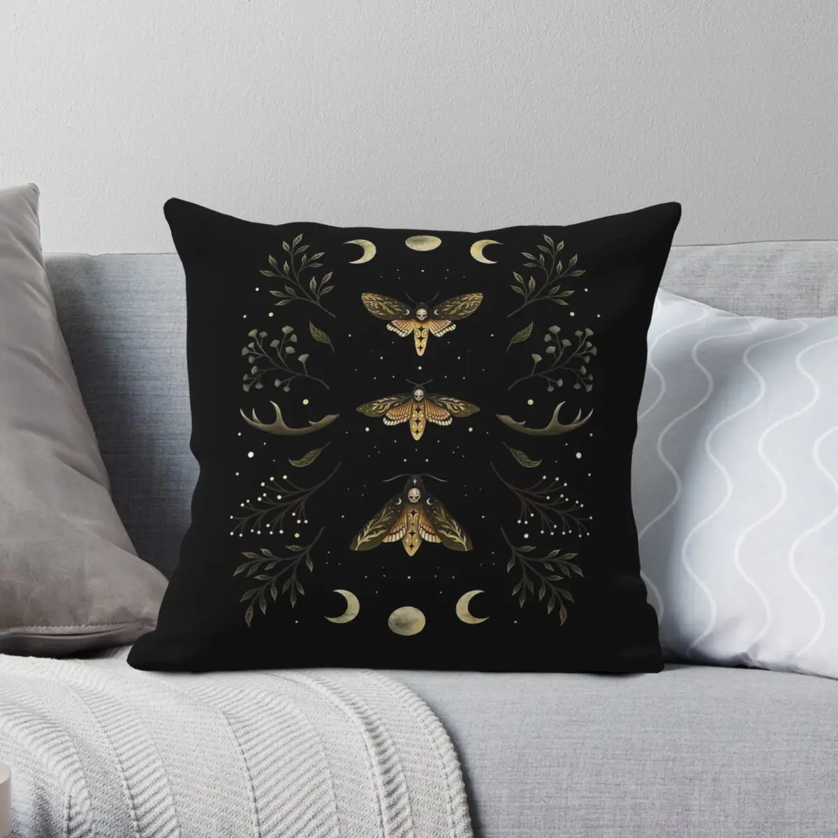 Death Head Moths Night Square Pillowcase Polyester Linen Velvet Printed Zip Decor Pillow Case Car Cushion Cover 45x45