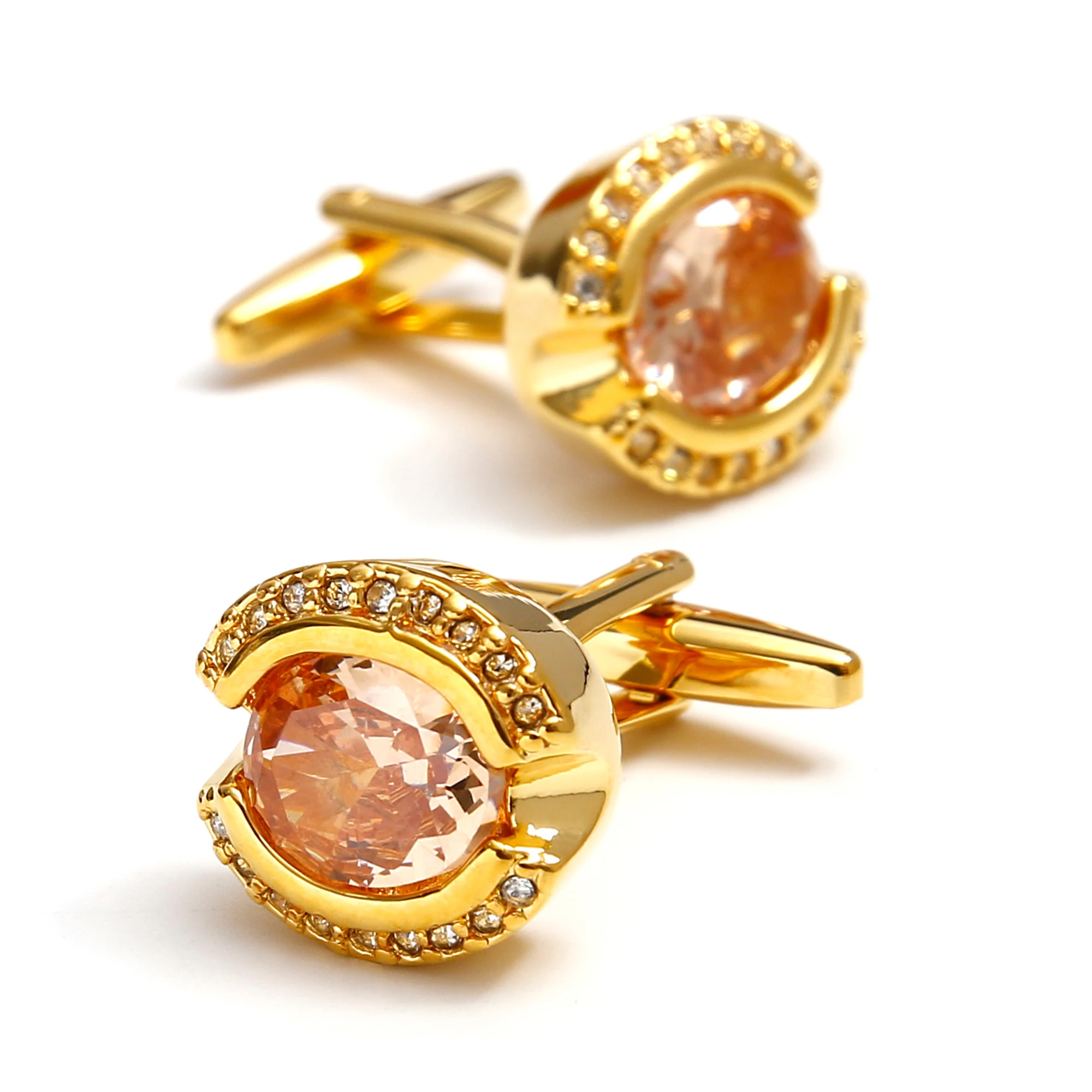 Cufflinks for Men XK24032 Cute Orange Zircon with Rhinestones Copper Gold Color Dress Shirt Cuff Links Jewelry