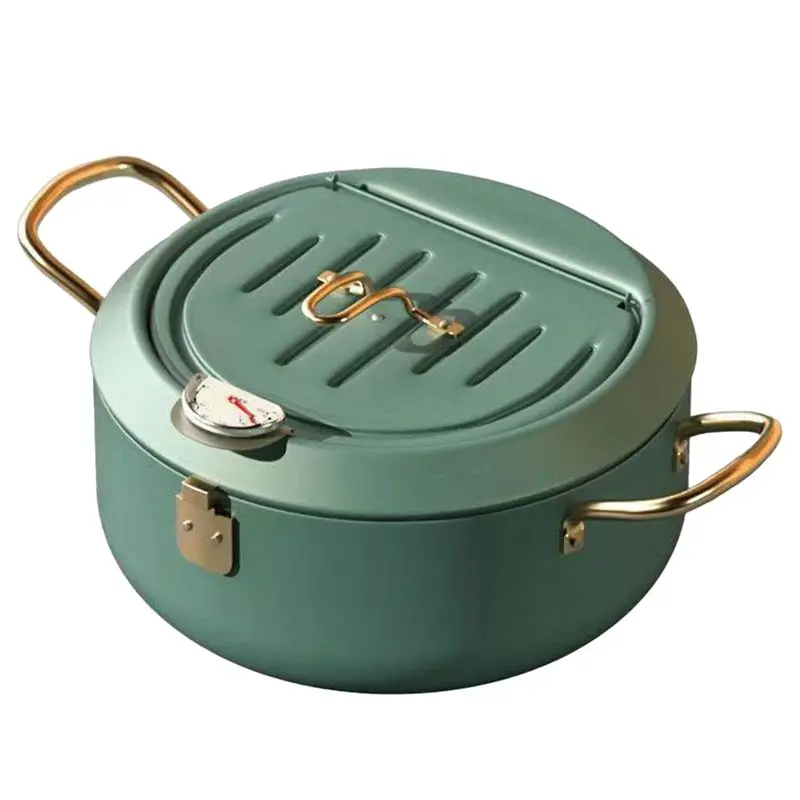 

ABHU Kitchen Stainless Steel Deep Frying Pot Oil Fryer With A Thermometer And A Lid 304 Tempura Fryer Pan Fried Chicken Pot