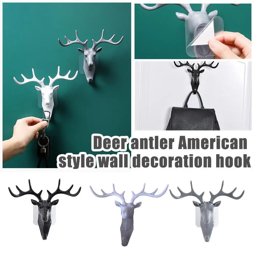 Vintage Deer Wall Hanging Hook Head Antlers Hook Hanging Clothes Hat Scarf Key Deer Horns Hanger Rack Walls Decoration