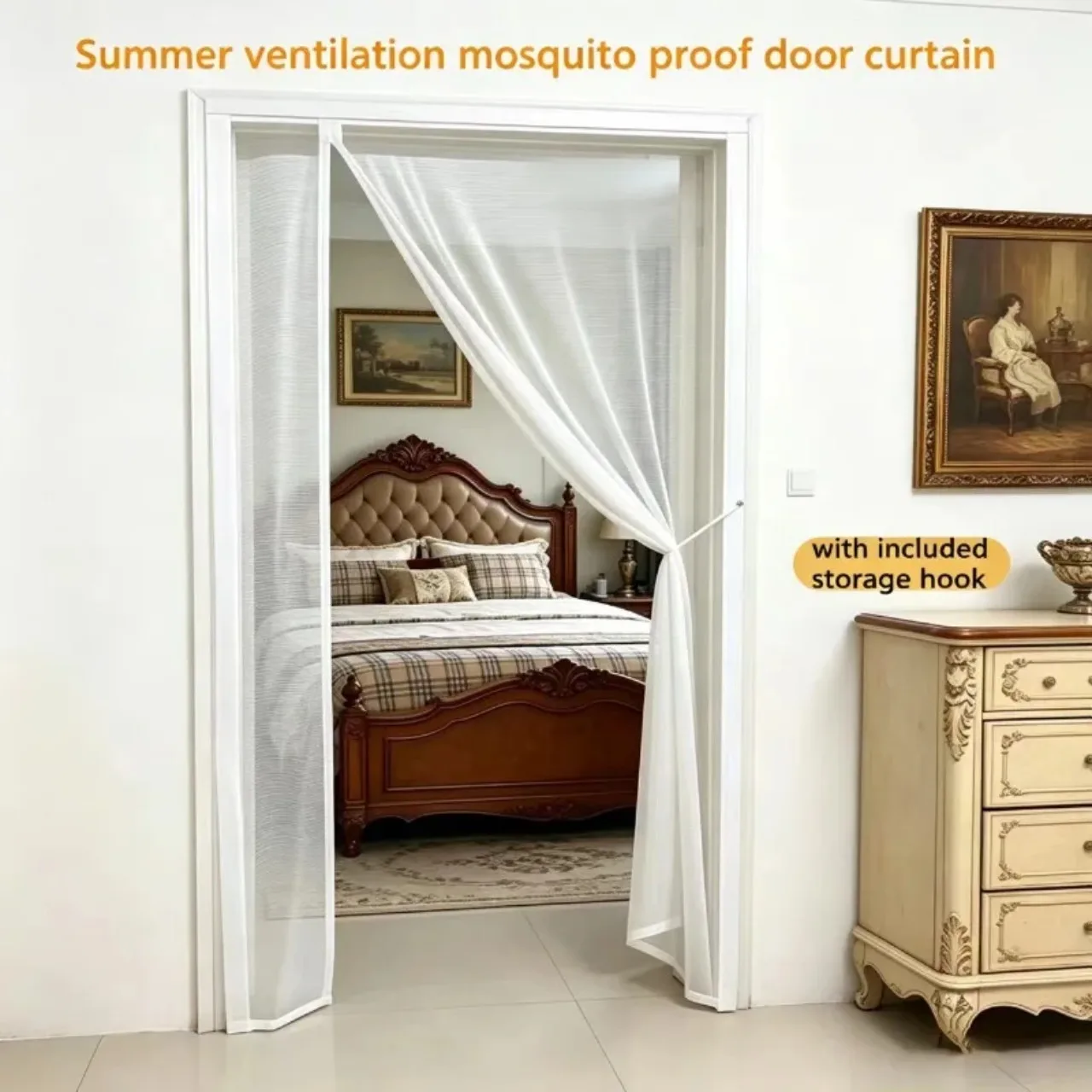 Side Opening Magnetic Self-Priming Mosquito Proof Door Curtain, No Need for Drilling, Flame Retardant, Preferred for Summer