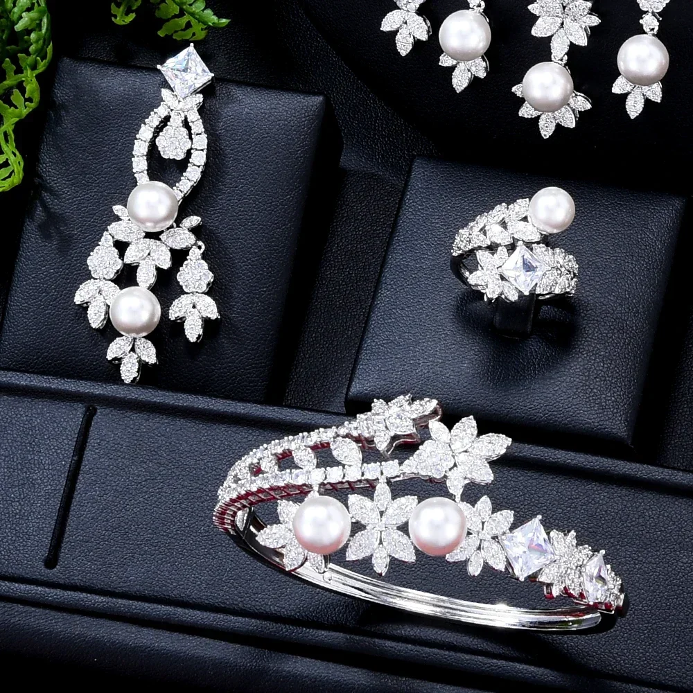 

Soramoore Luxury 4PCS Big Bold Flowers African Nigerian Jewelry Set For Women Wedding Party Zirconia Indian Bridal Accessory