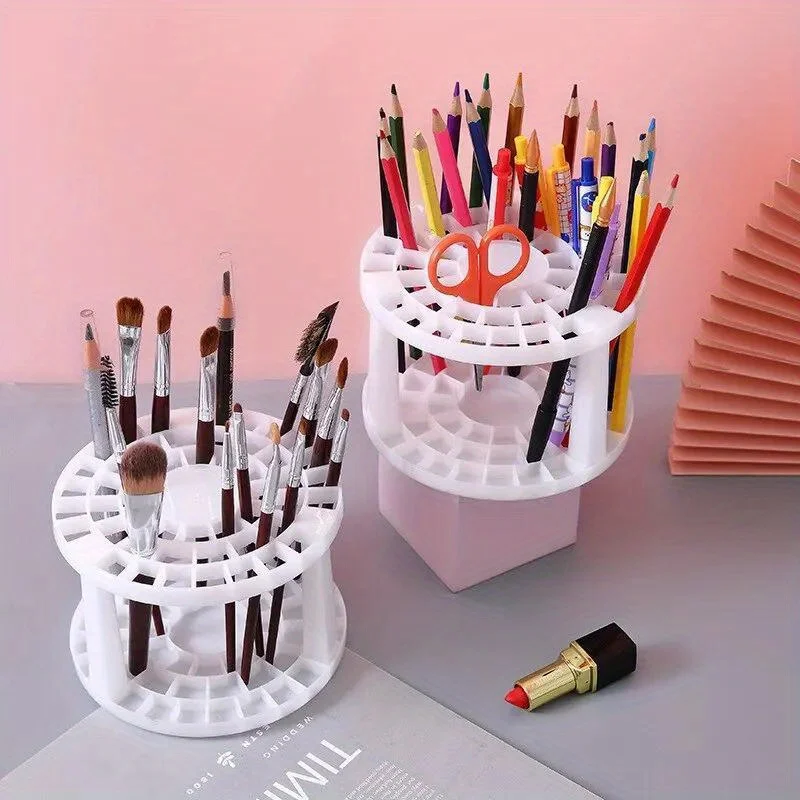 49frames Compartment Large Capacity Makeup Brush Organizer Multi Hole Pen Insert Round Brush Holder Plastic Brush Storage Tube