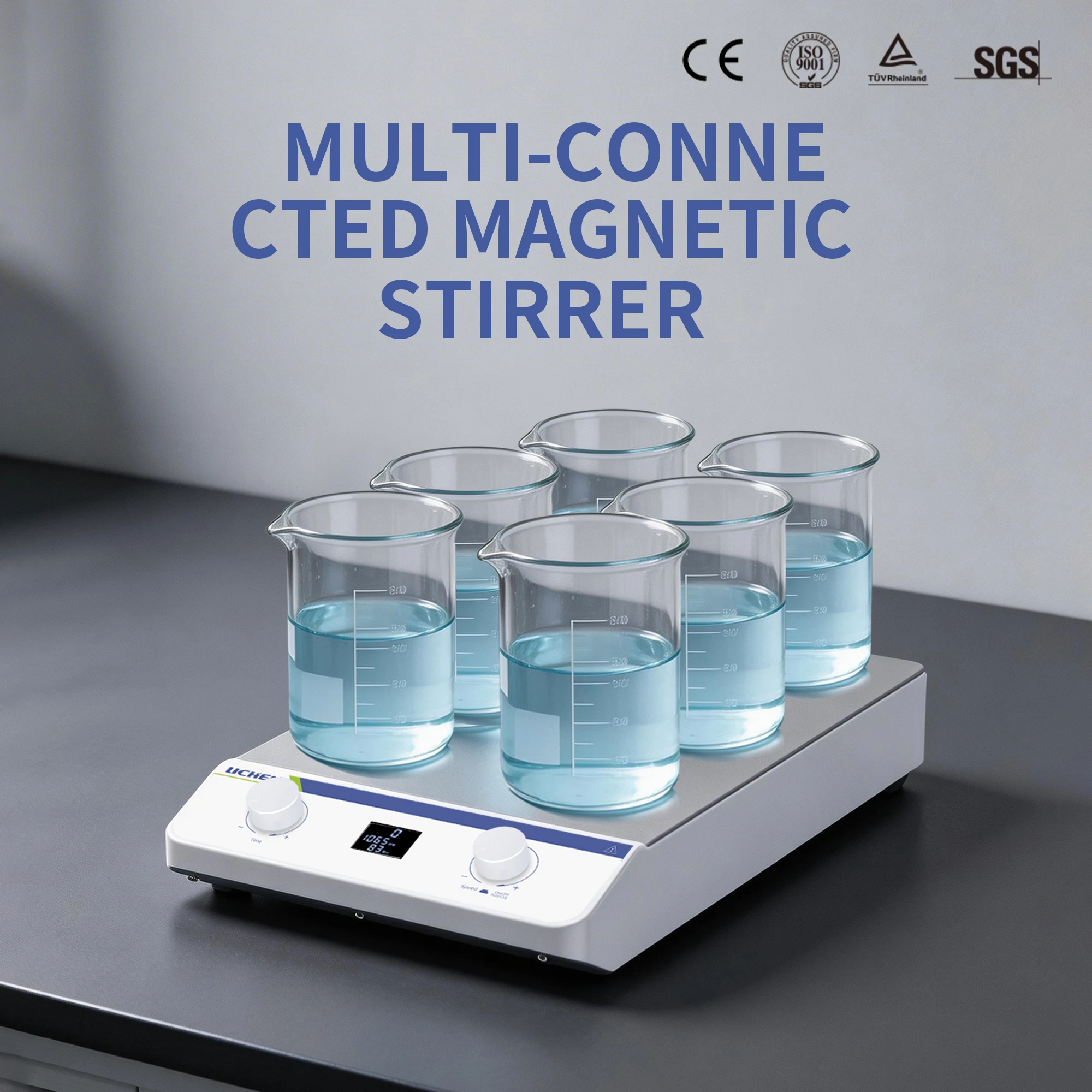 MSM Multi-Position Magnetic Stirrer 3/6/9-Position Stir 1500rpm, LCD + Laminated Dials - for parallel mixing in pharmaceutical a