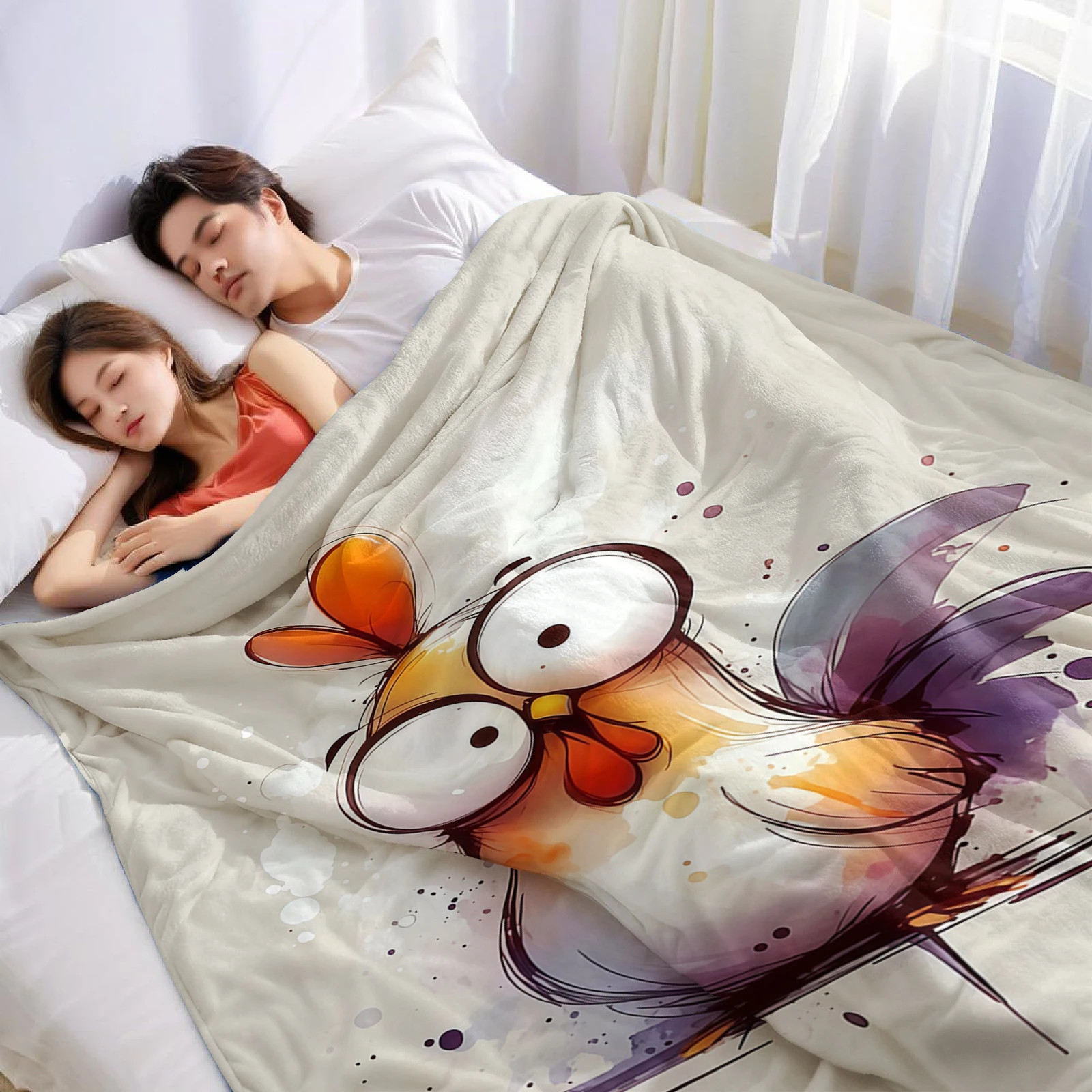 Cartoon Chicken Cartoon Anime Print Flannel Blanket Soft Warm Throw for Kids Bedroom Sofa Bed Christmas Office Car