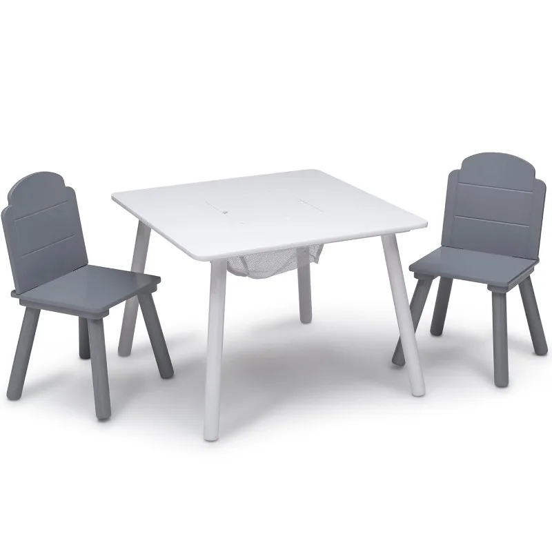 Ensemble table et chaises Finn pour enfants avec rangement, blanc/gris