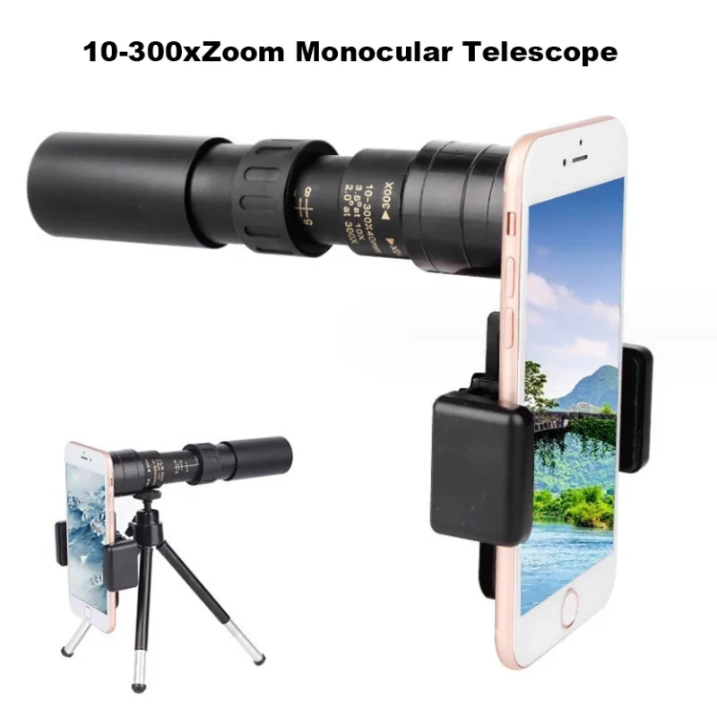 Monocular Telescope 10-300X40mm HD Zoom FMC BAK4  Portable Monoculars Scope Telescope Lens Outdoor Sport Travel