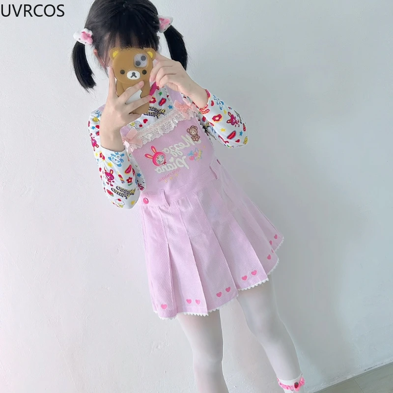 Kawaii Lolita Style Cartoon Print Princess Dress Women Sweet Bunny Bear Embroidery Strap Dresses Harajuku Y2k Party Mini Dresses