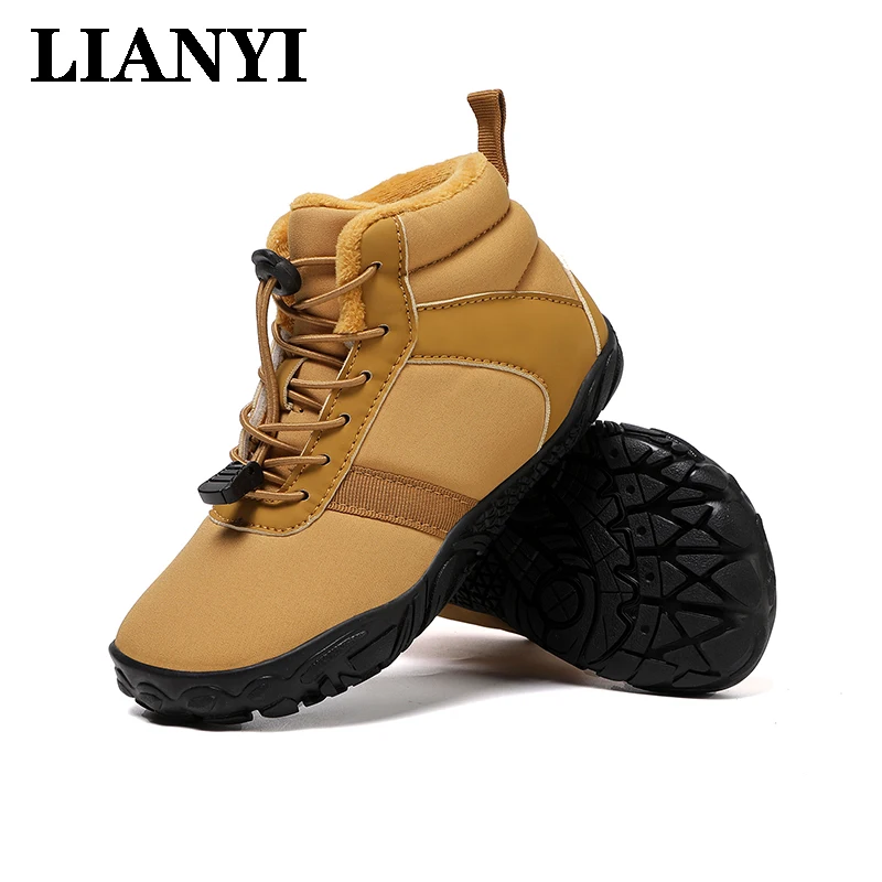 

Детские зимние ботинки Lianyi с широким носком, непромокаемая зимняя спортивная обувь с высоким берцем для девочек, нескользящая теплая флисовая подкладка