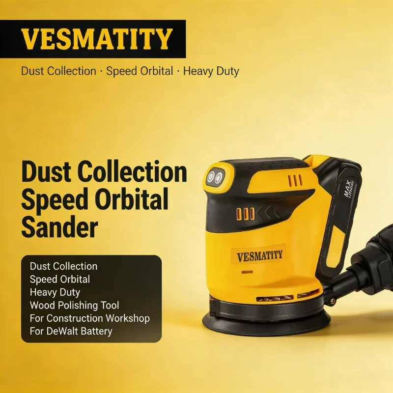 Dust Collection Speed Orbital Sander Heavy Duty Wood Polishing Tool for Construction Workshop with DeWalt Battery