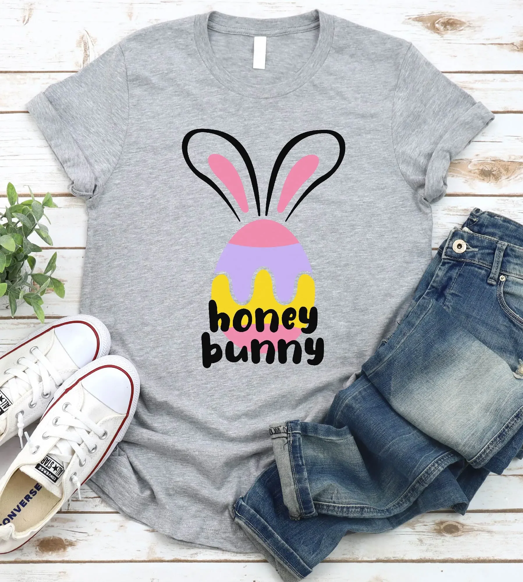 Camiseta de conejo de miel, huevos de Pascua, familia