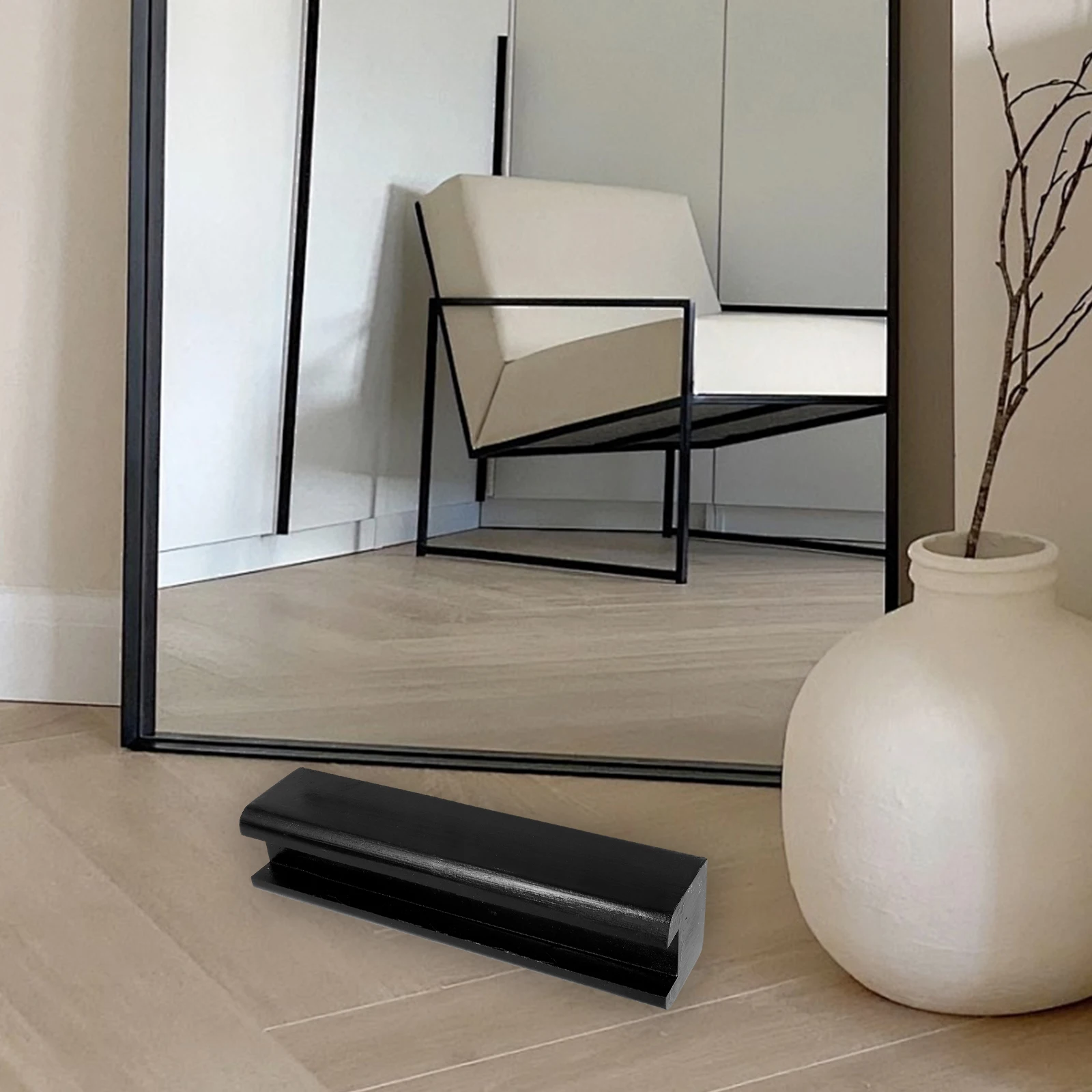 

Wooden Mirror Stand Holder Base for Floor Mirror 30cm Long 2cm Deep Black Reusable Safe Display Support Artwork Rack