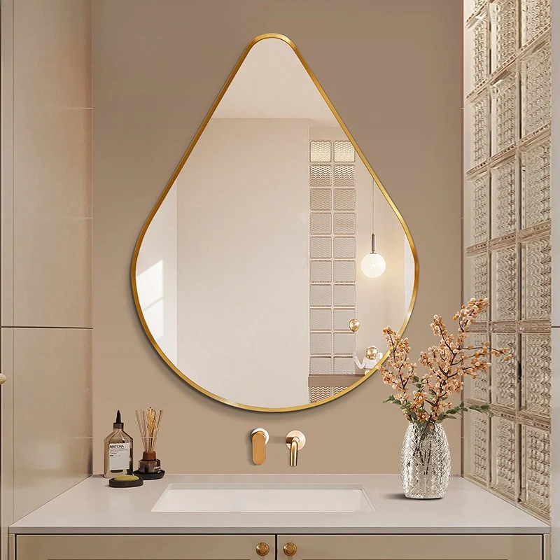 Light luxury French water drop special-shaped aluminum frame premium bathroom mirror toilet wall-mounted decorative mirror