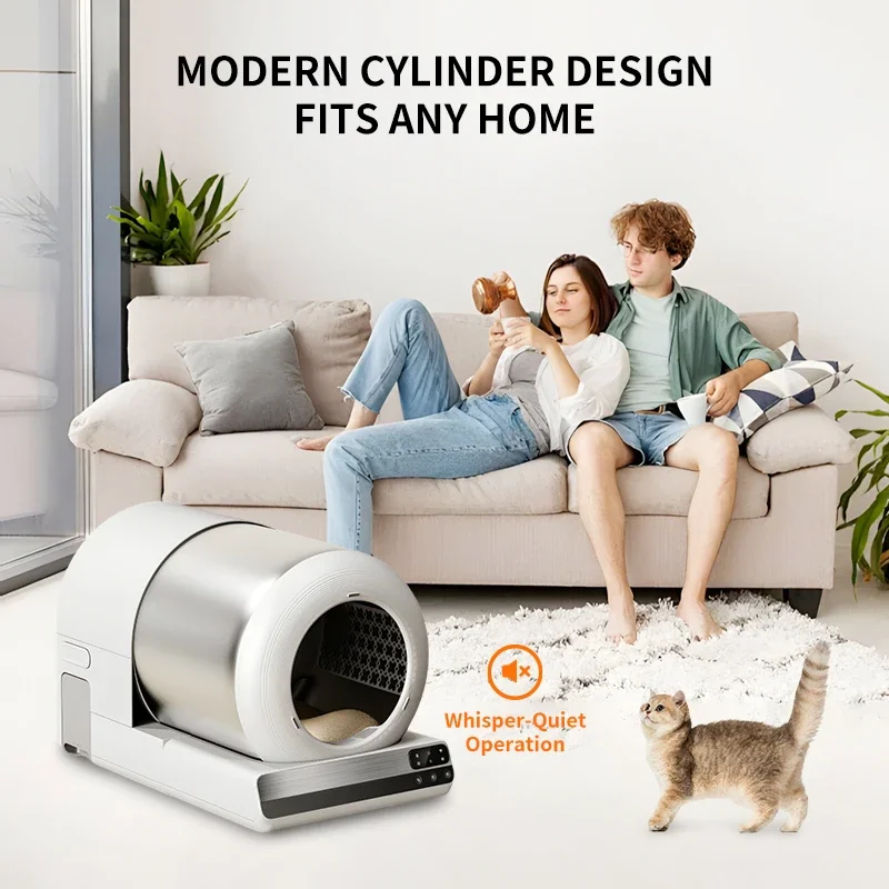a forDRH Premium Cylinder Automatic Cat Litter Box APP Control 56L Self-Cleaning Smart Cat Litter Box Toilet Odor Control