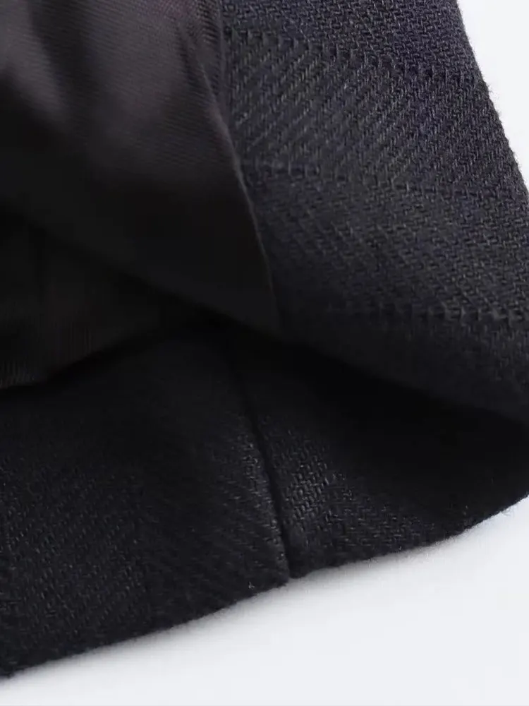 TRAF Women Vintage V Neck Sleeveless Black Outerwear Official Front Single Breasted Vest Waistcoat Women 