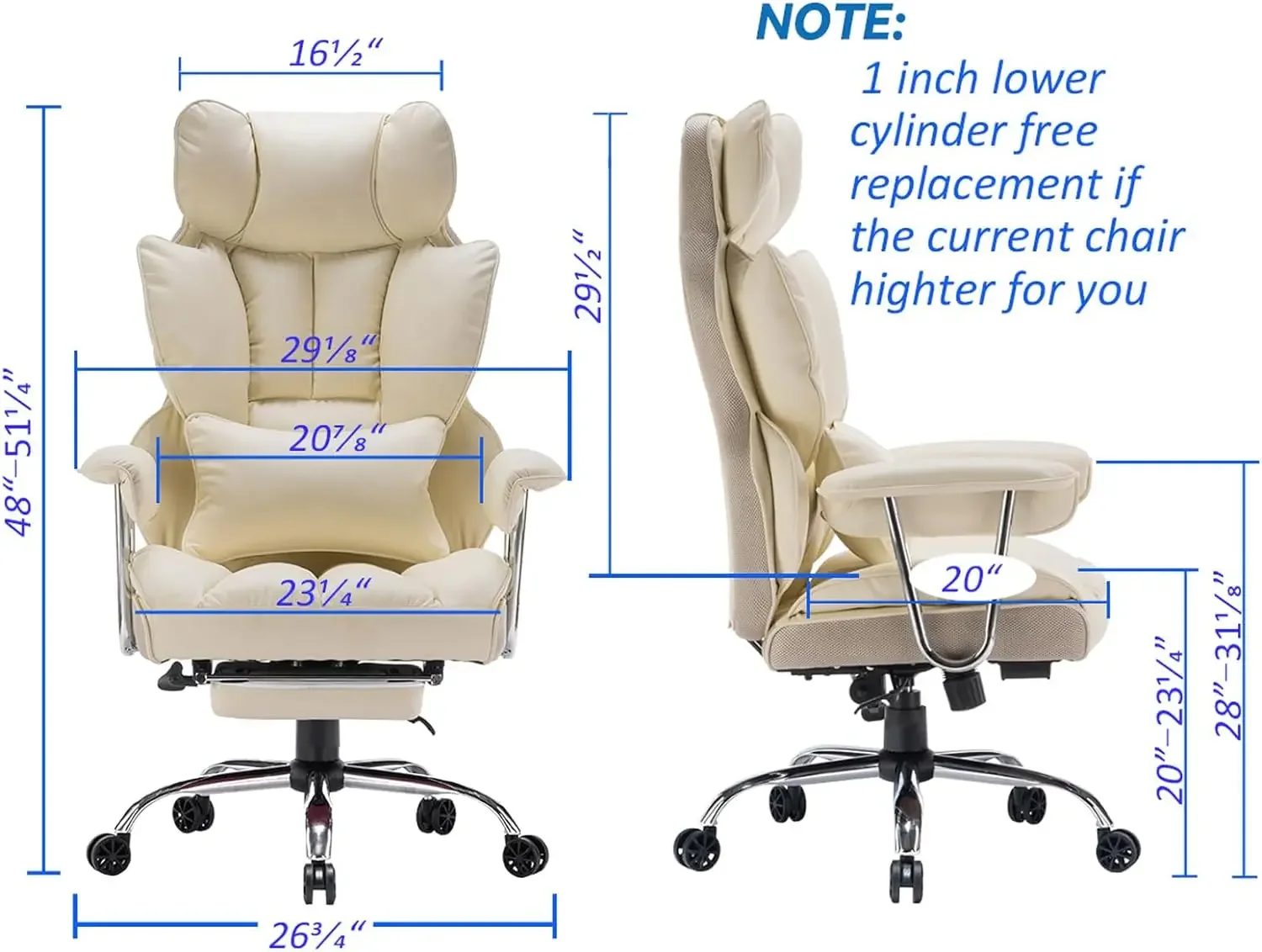 XCYEfomao Desk Office Chair 400LBS, Big and Tall Office Chair, PU Leather Computer Chair, Executive Office Chair