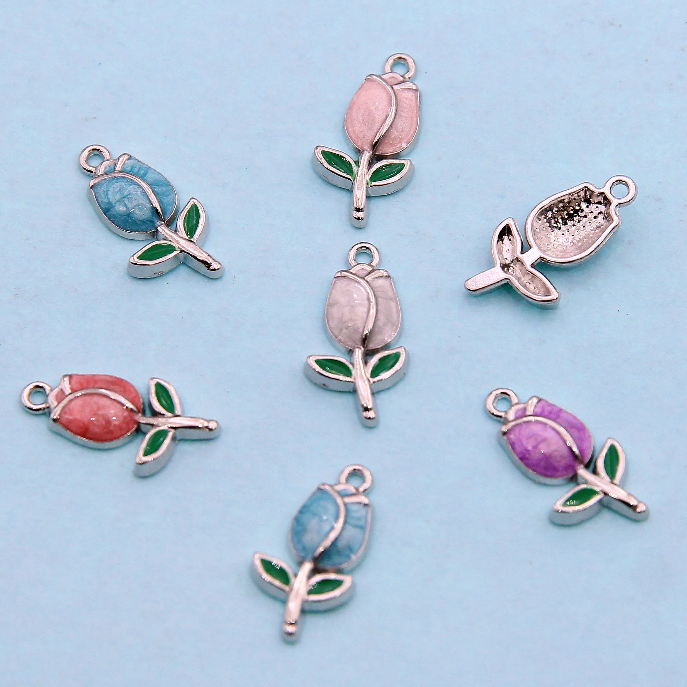 10pcs 22*11mm Simple Temperament Style Mixed Color Tulip Flowers Small Fresh Alloy Pendant Diy Necklace Earrings Accessories