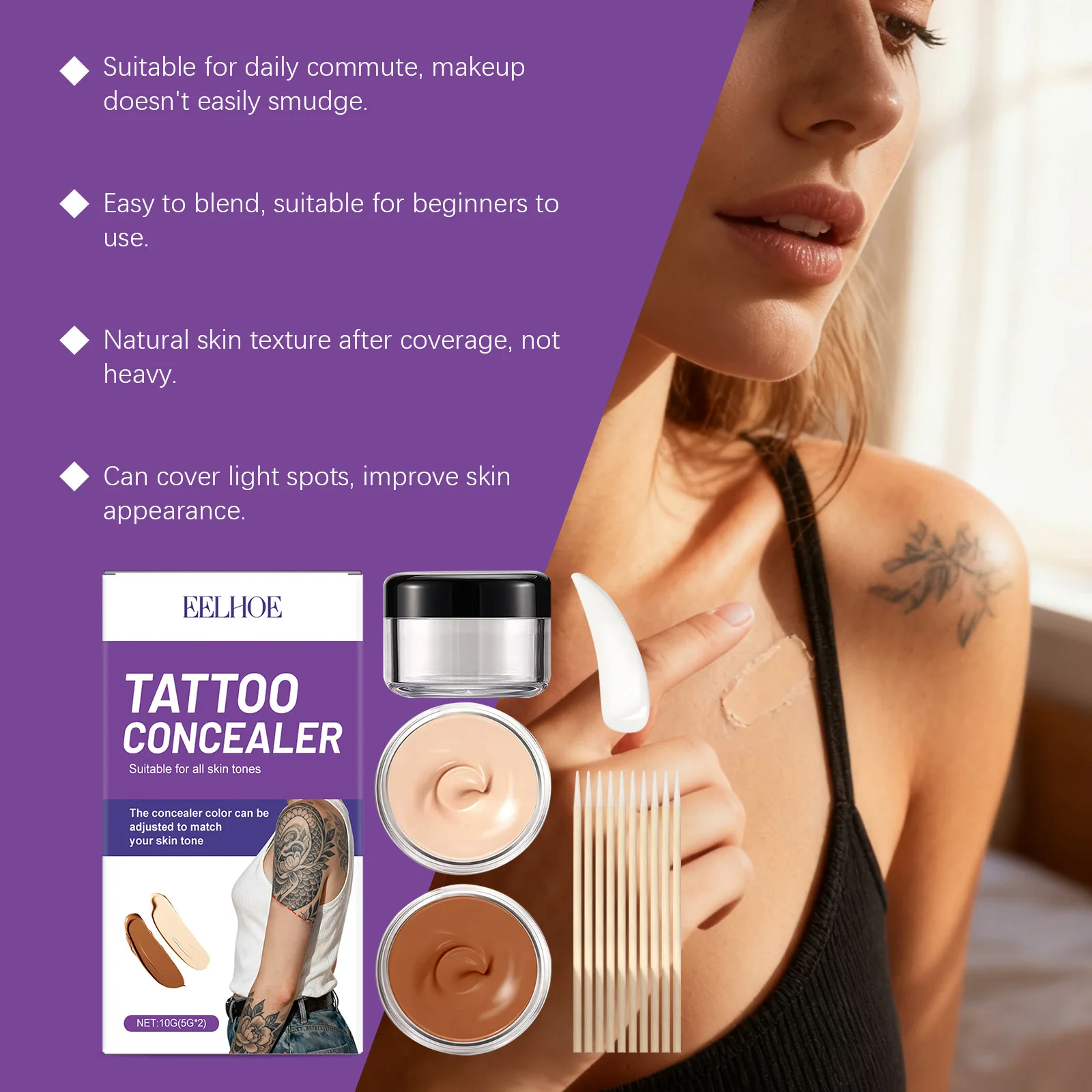 مجموعة كونسيلر للوشم، غطاء مكياج وشم للجسم محمول يوميًا بلونين #3