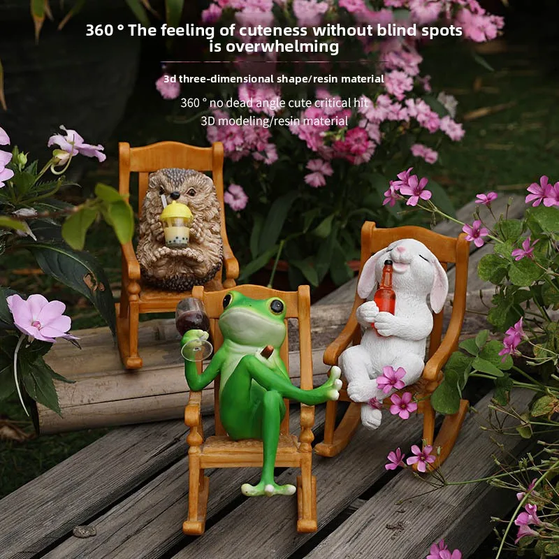 

Resin frog rocking chair ornament, cartoon animal stress-relieving wonder, courtyard landscape decoration