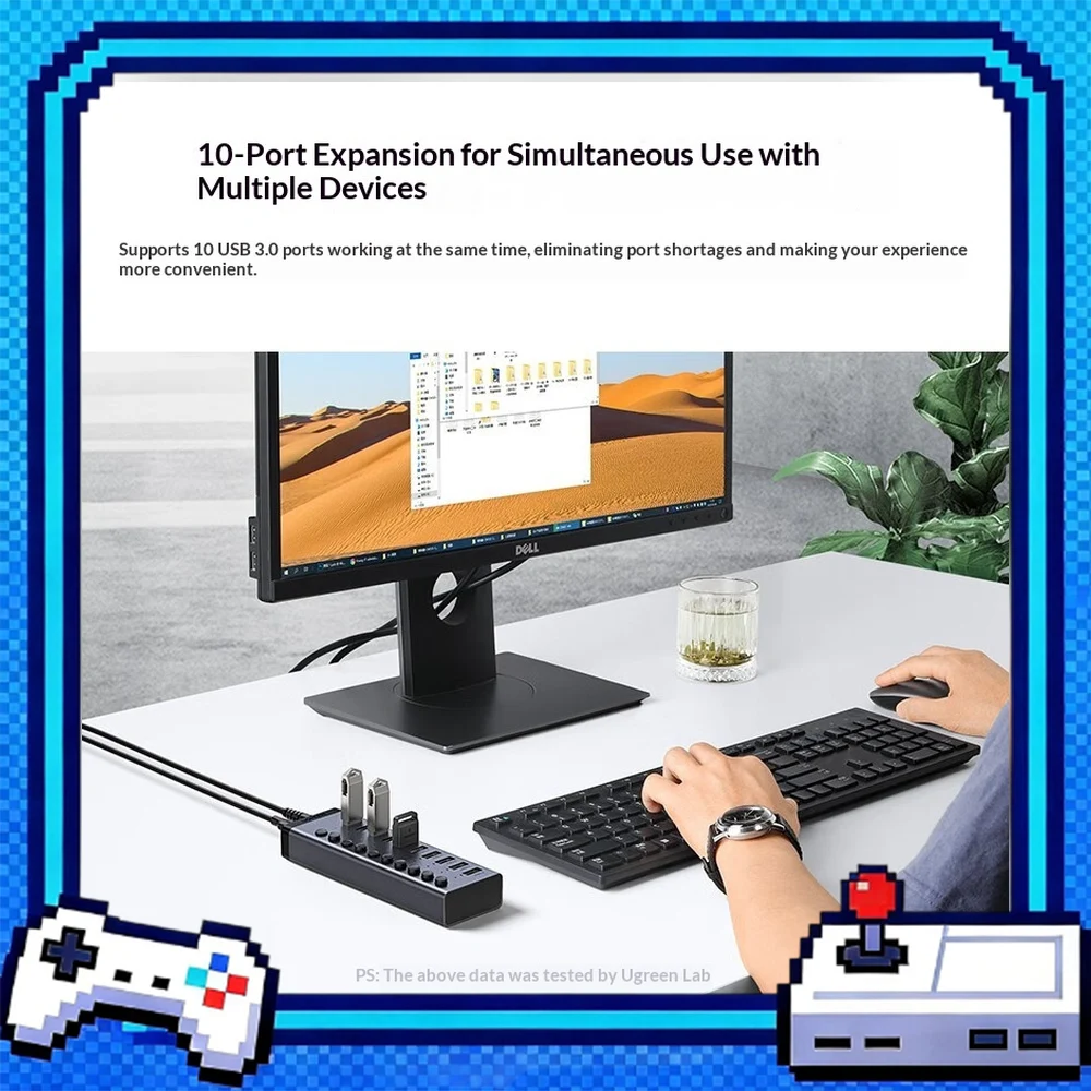 UGREEN 30779 CM482 USB 3.0 Hub 10 Port with Individual Switches 12V 4A Power Adapter USB Splitter for Laptop PC