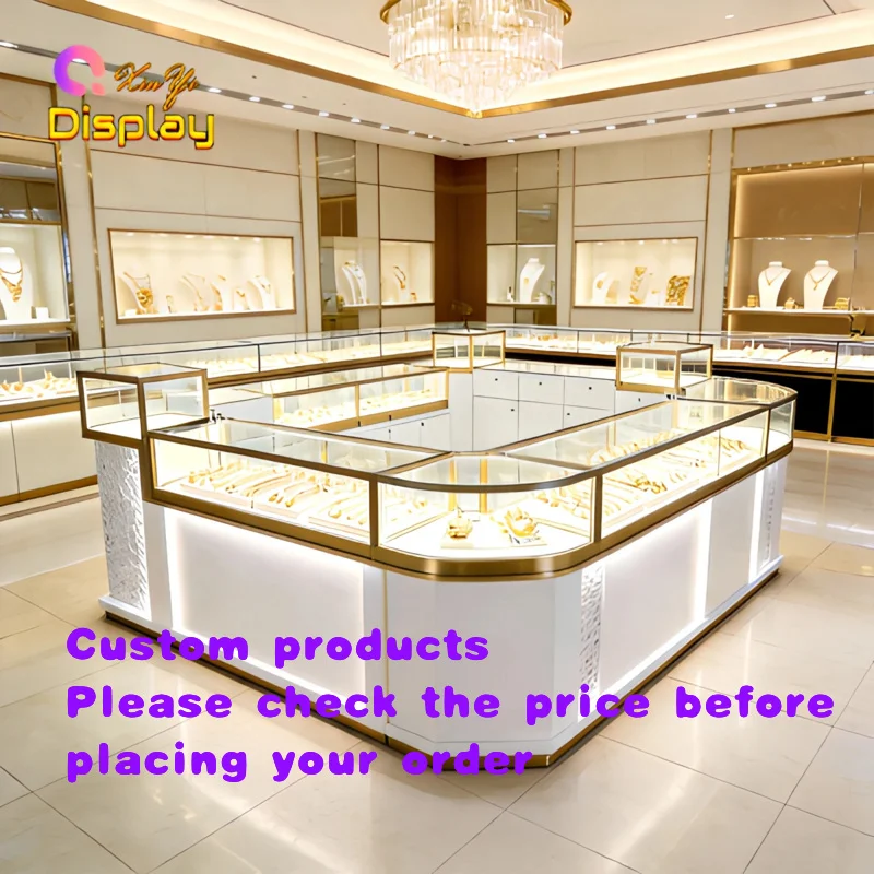 custom.Luxury Jewelry Display Tempered Glass Led Lighting Eco-Friendly Durable Design Luxury Shopping Malls